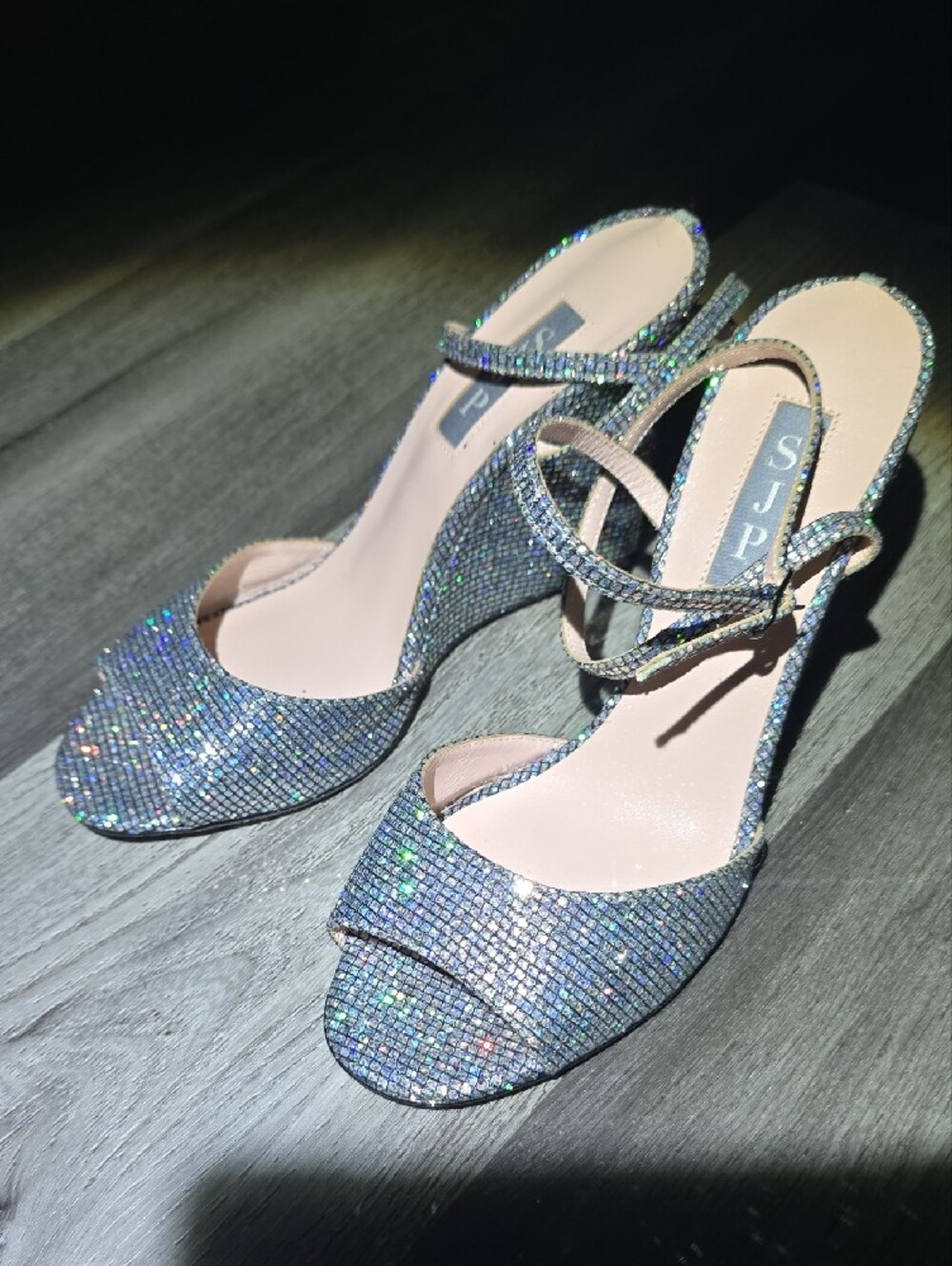 SJP by Sarah Jessica Parker Iridescent Crystal Wedge Sandals - Pink Insole